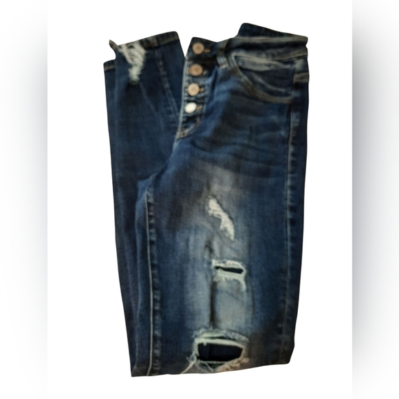 KanCan Blue Skinny Distressed Jeans Button Up 27 - Picture 10 of 14